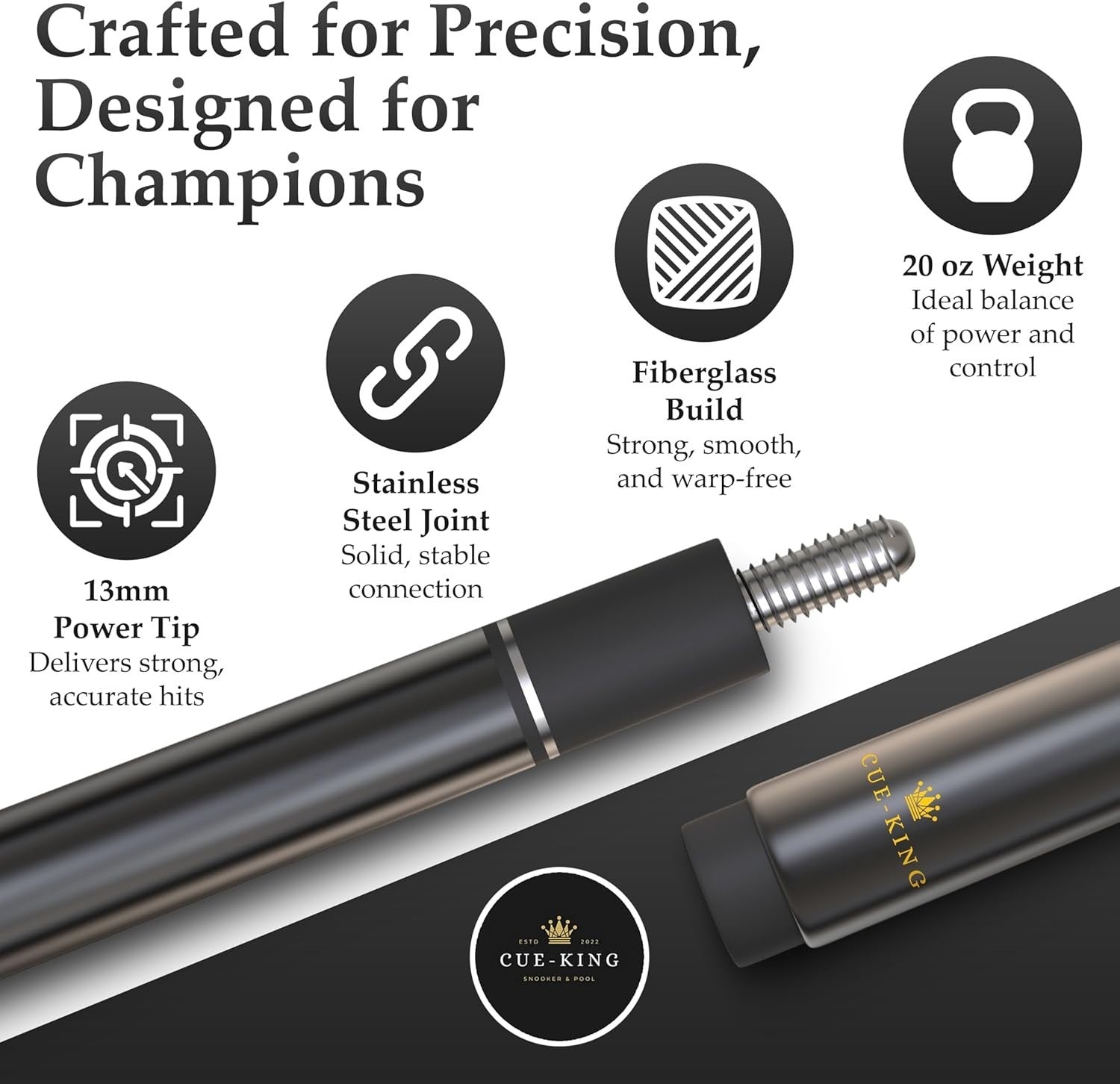 58in Pro Pool Cue Graphite Composite 20oz 13mm Tip 2pc Grip