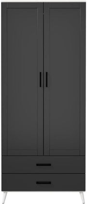 Black Modern Wardrobe 2 Doors 2 Drawers Bedroom Clothes Storage Unit