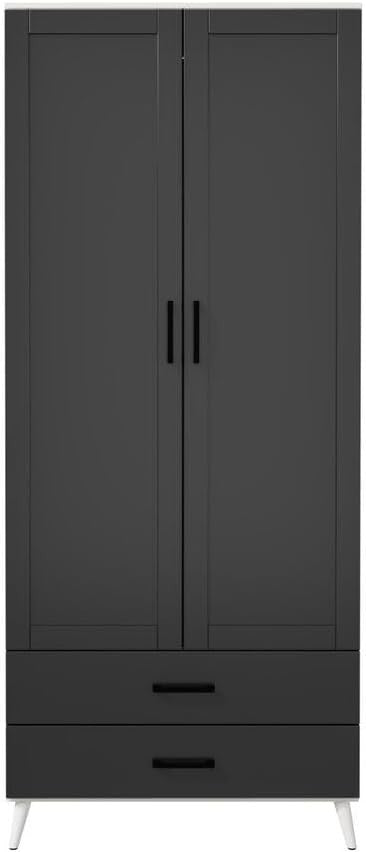 Black Modern Wardrobe 2 Doors 2 Drawers Bedroom Clothes Storage Unit