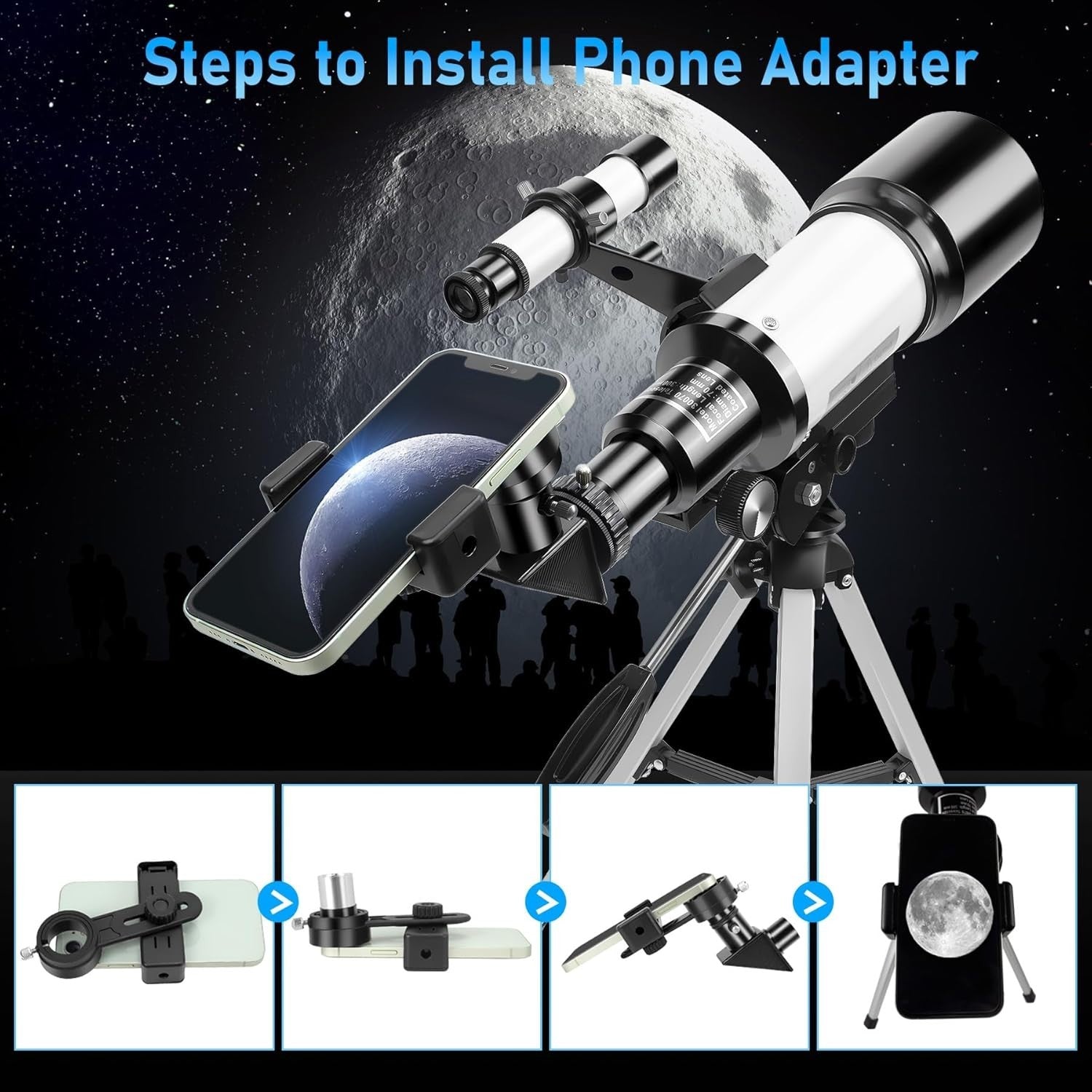 Portable 70mm Kids & Adults Telescope 150X Refractor with Tripod & Phone Mount