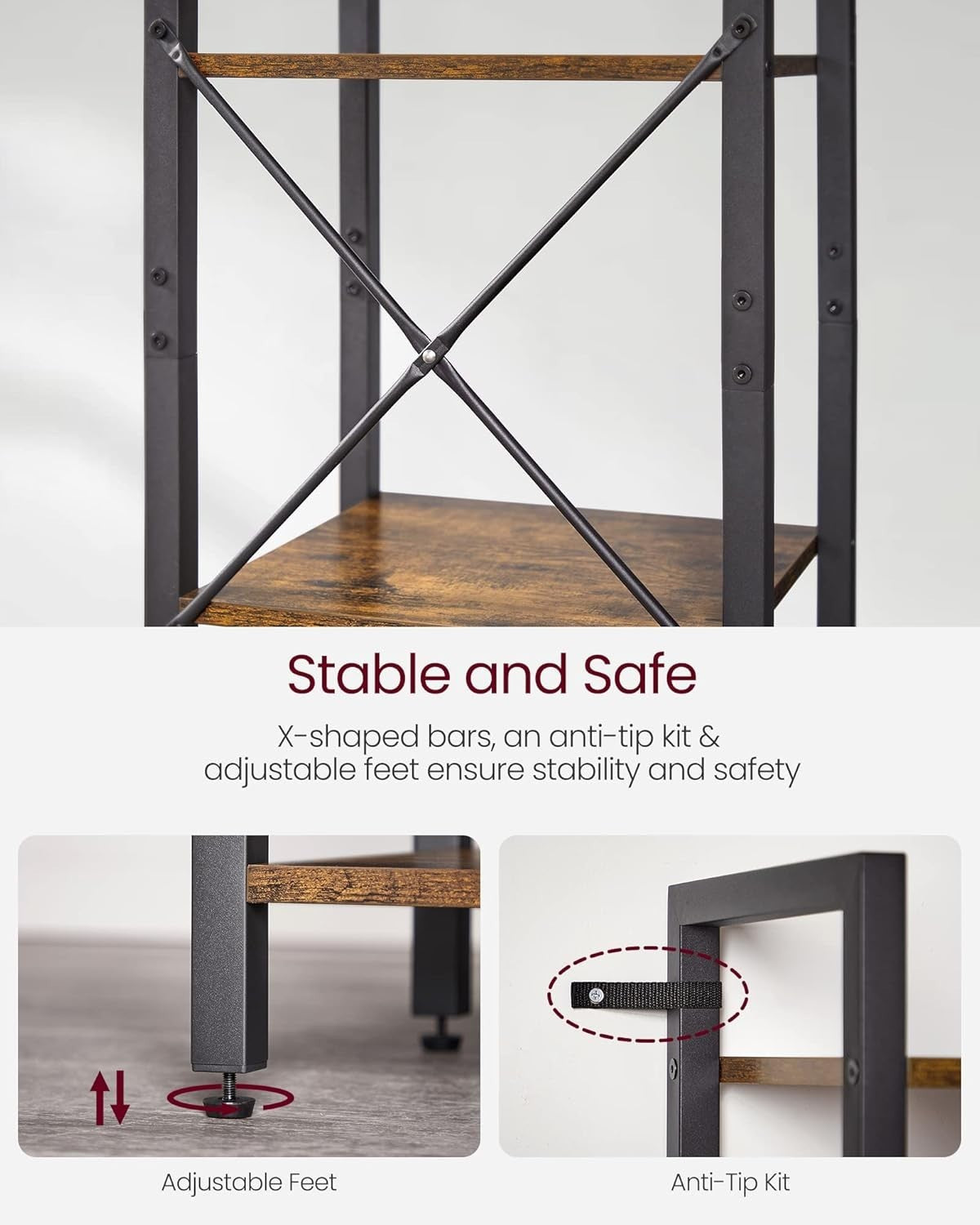 6-Tier Rustic Industrial Bookcase – Tall Narrow Storage Shelf 187.5cm
