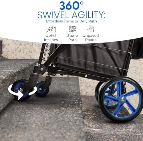 Compact Foldable Shopping Trolley Cart 32kg Capacity 360° Swivel Wheels – Blue