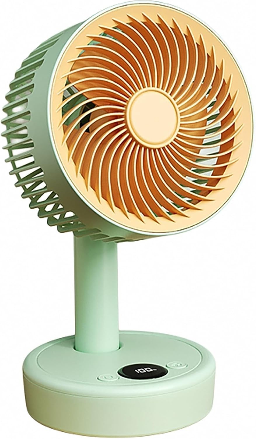 Portable Small Table Fan 5-Speed w LED Display Quiet USB Rechargeable Air Green