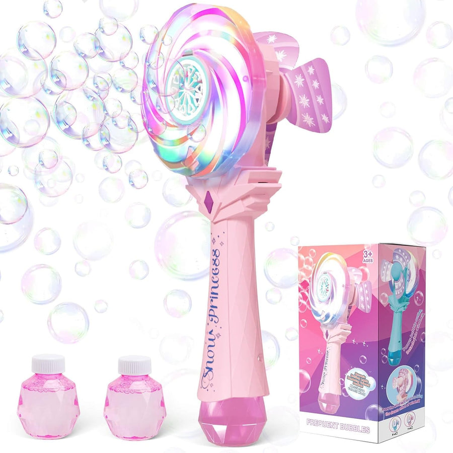 Pink Bubble Wand Toy for Girls LED Windmill Bubble Machine