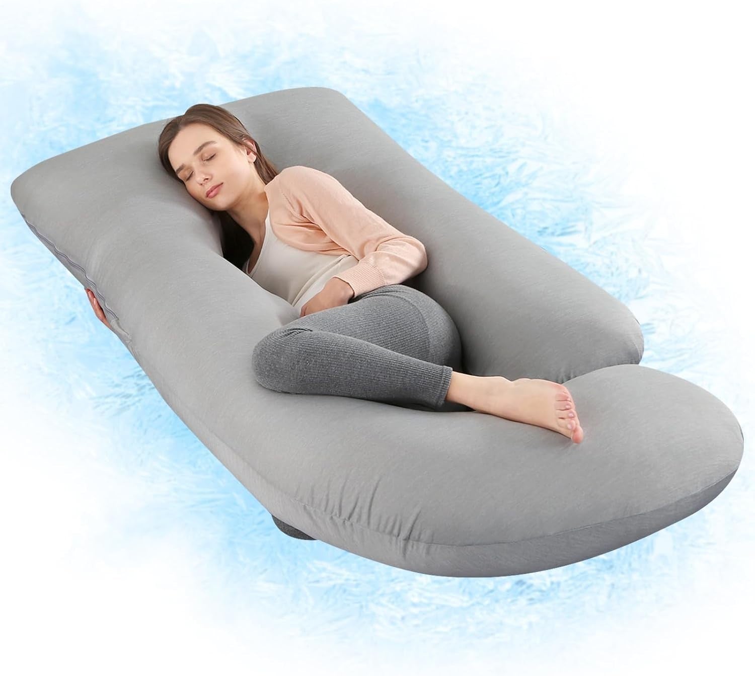 Cooling Pregnancy Pillow Full Body Support Side Sleeper Back Belly Legs