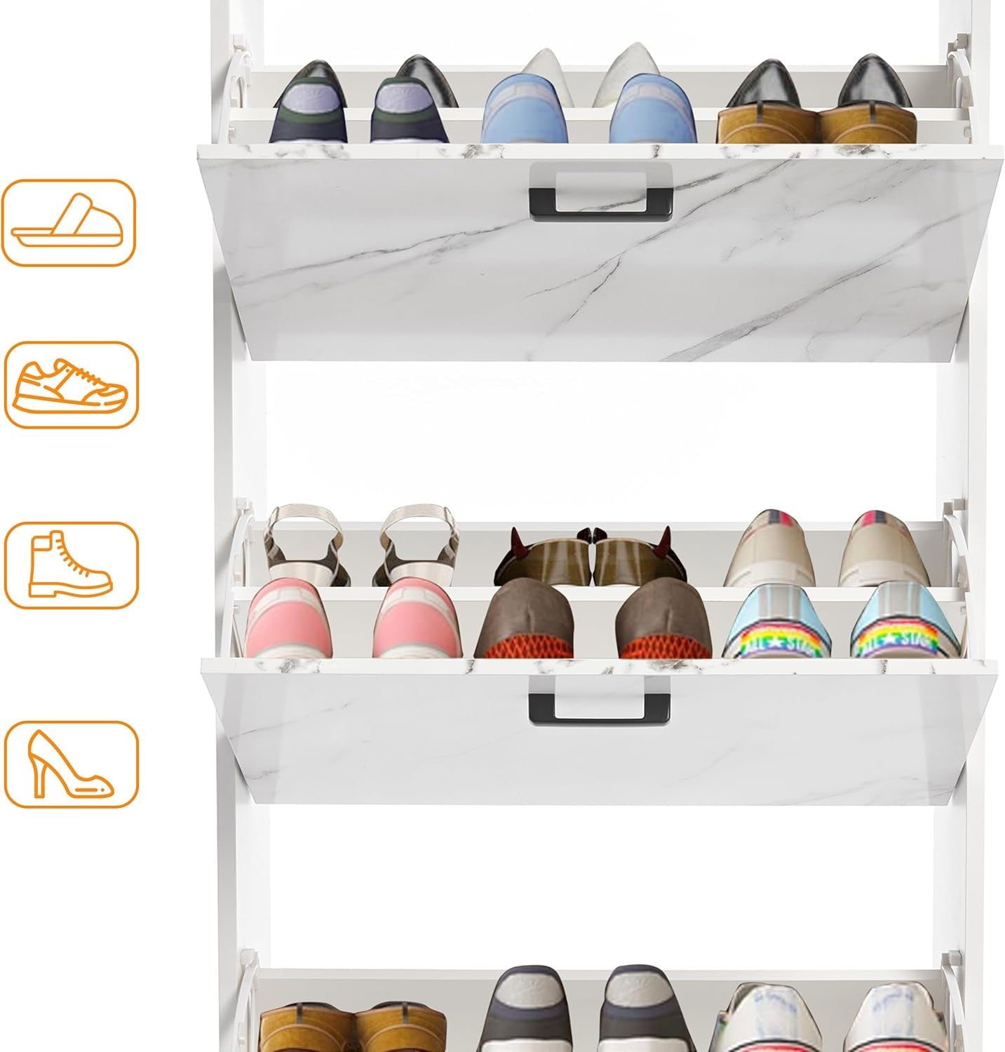Marble White 3 Drawer Shoe Cabinet Modern Slim Storage Unit Hallway