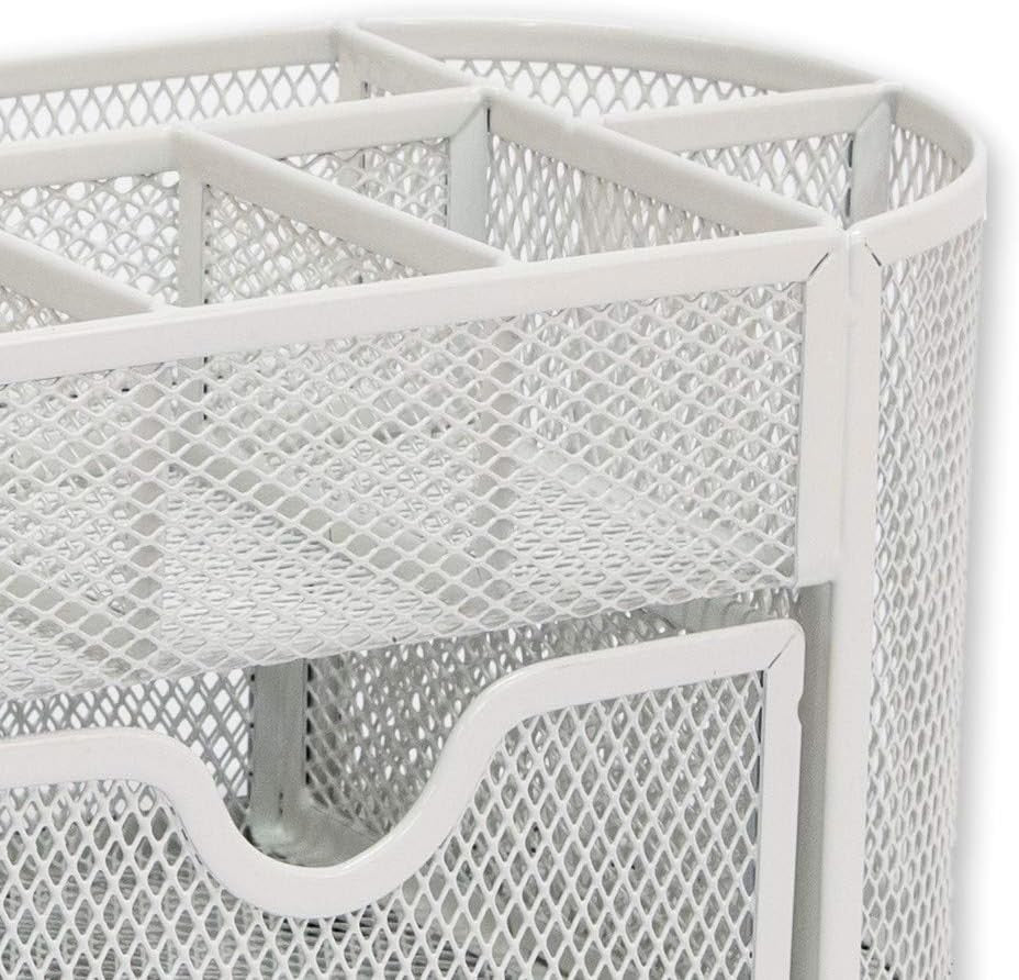 8-Compartment White Desk Organiser with Drawer – Pen & Stationery Tidy