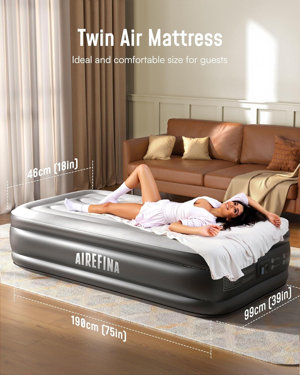 Single Size Air Mattress Inflatable Bed Built-in Pump Fast Inflation