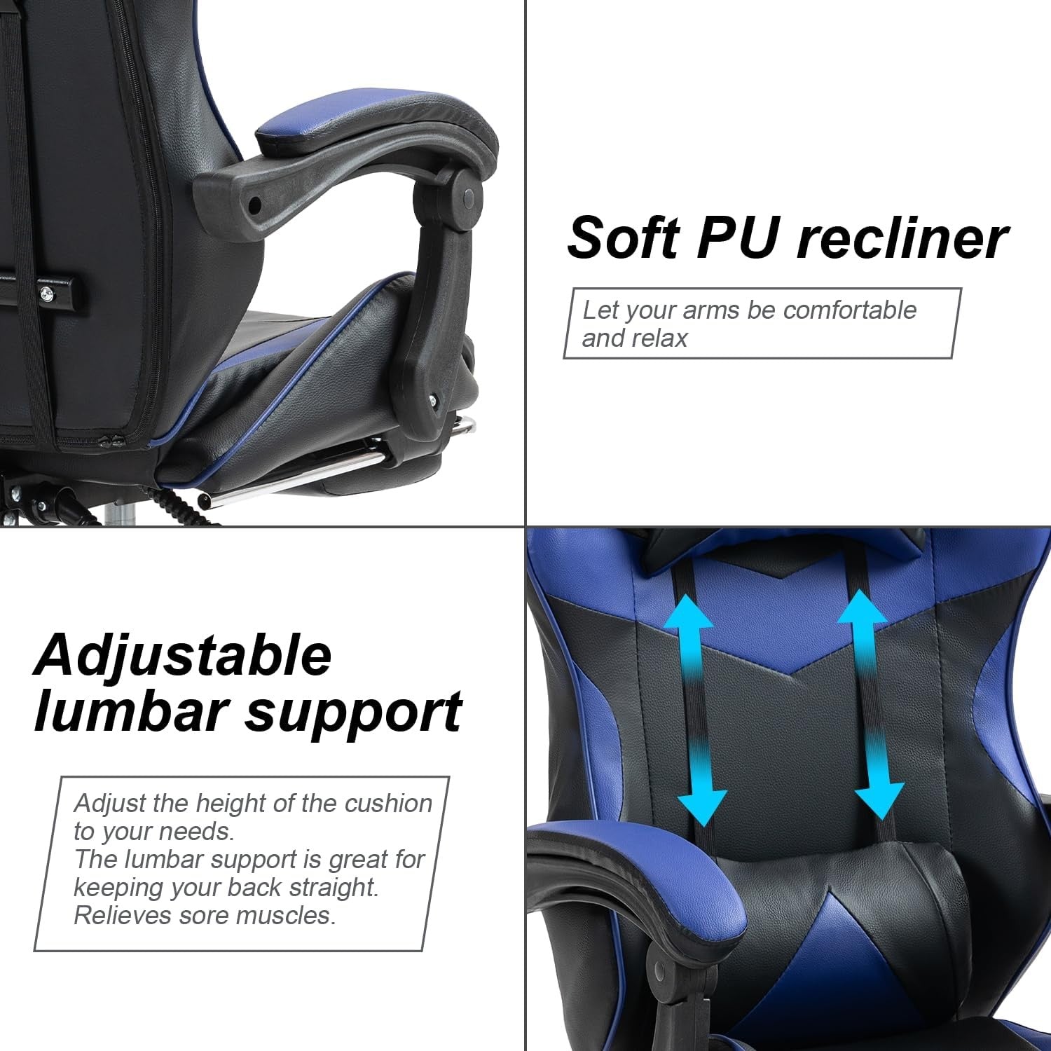 Ergonomic Gaming Chair Swivel Office Chair w/ Lumbar Support Blue
