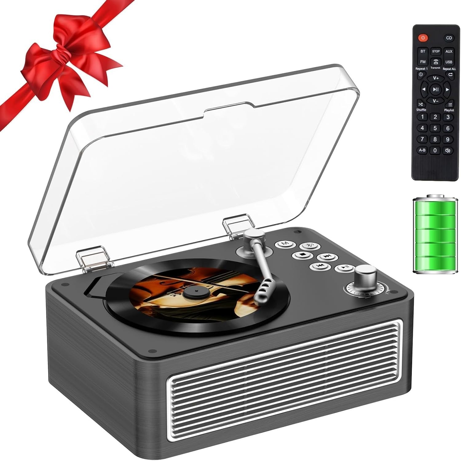 Retro Bluetooth CD Player FM Radio USB AUX HiFi Speakers Ebony
