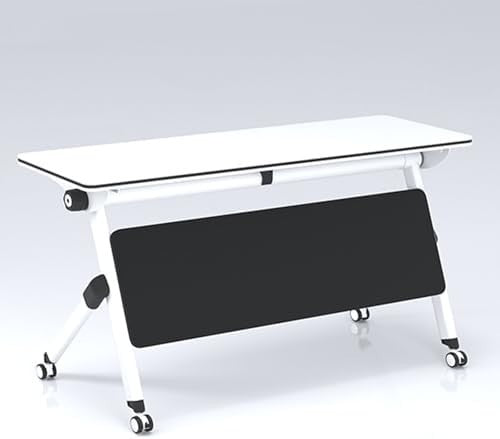 160x60cm Folding Conference Table on Wheels – Mobile Office Desk w/ Shelf