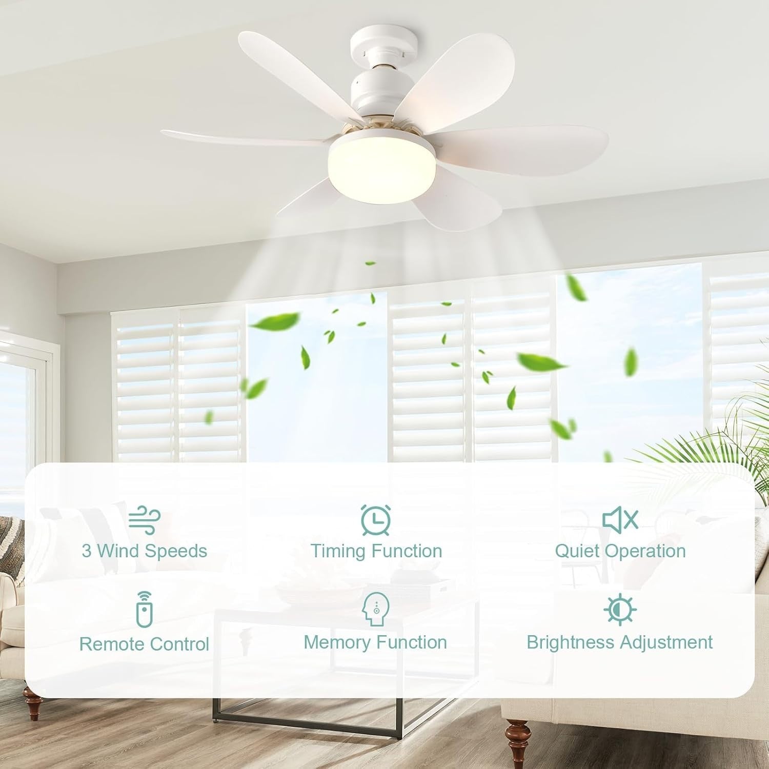 52CM Screw-In Ceiling Fan Light, 3-Speed, Remote, 3-Color LED, 7-Blade