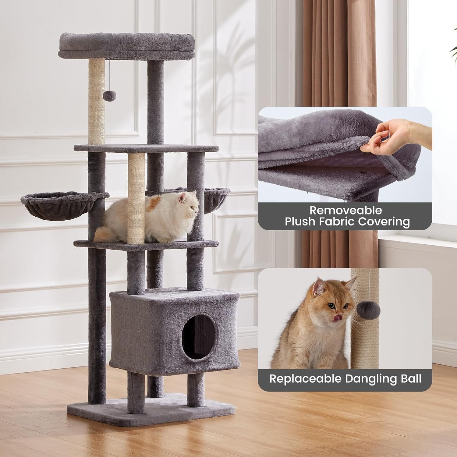 Large Cat Tree Tower 165cm 6 Level Scratching Post Condo Play Centre