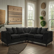 2C2 Black Chenille Corner Sofa – Large 5 Seater L-Shape Settee with Scatter