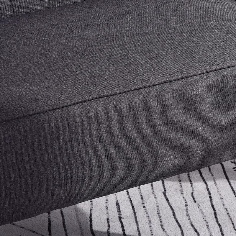 Compact 2 Seater Sofa Dark Grey Linen Padded Seat Wood Legs Small Space