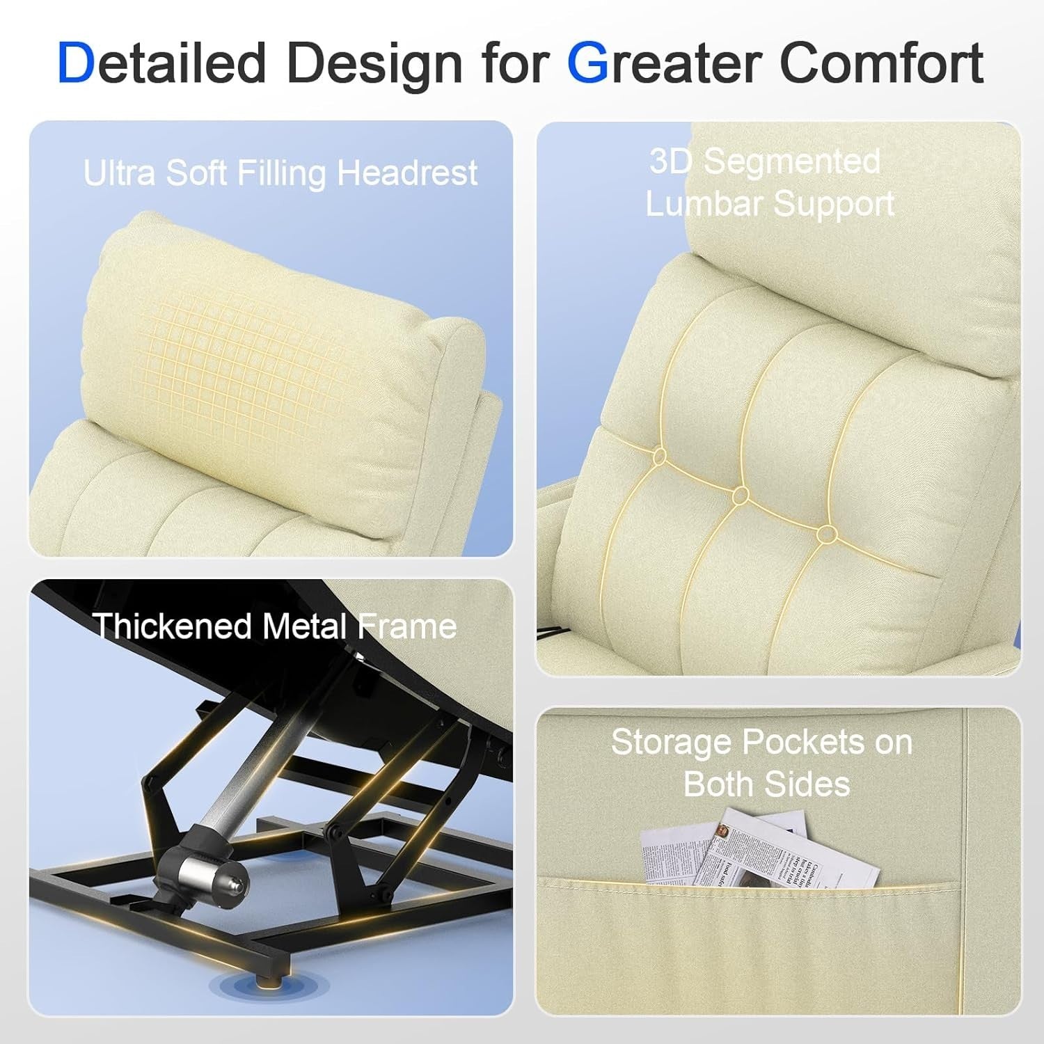 Beige Power Lift Recliner Chair Elderly Massage Heat Faux Leather Footrest