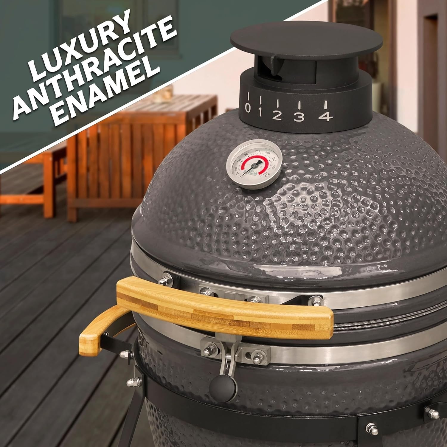 16" Ceramic Kamado BBQ Grill Smoker Oven | Charcoal Outdoor Cooker, Temp Control