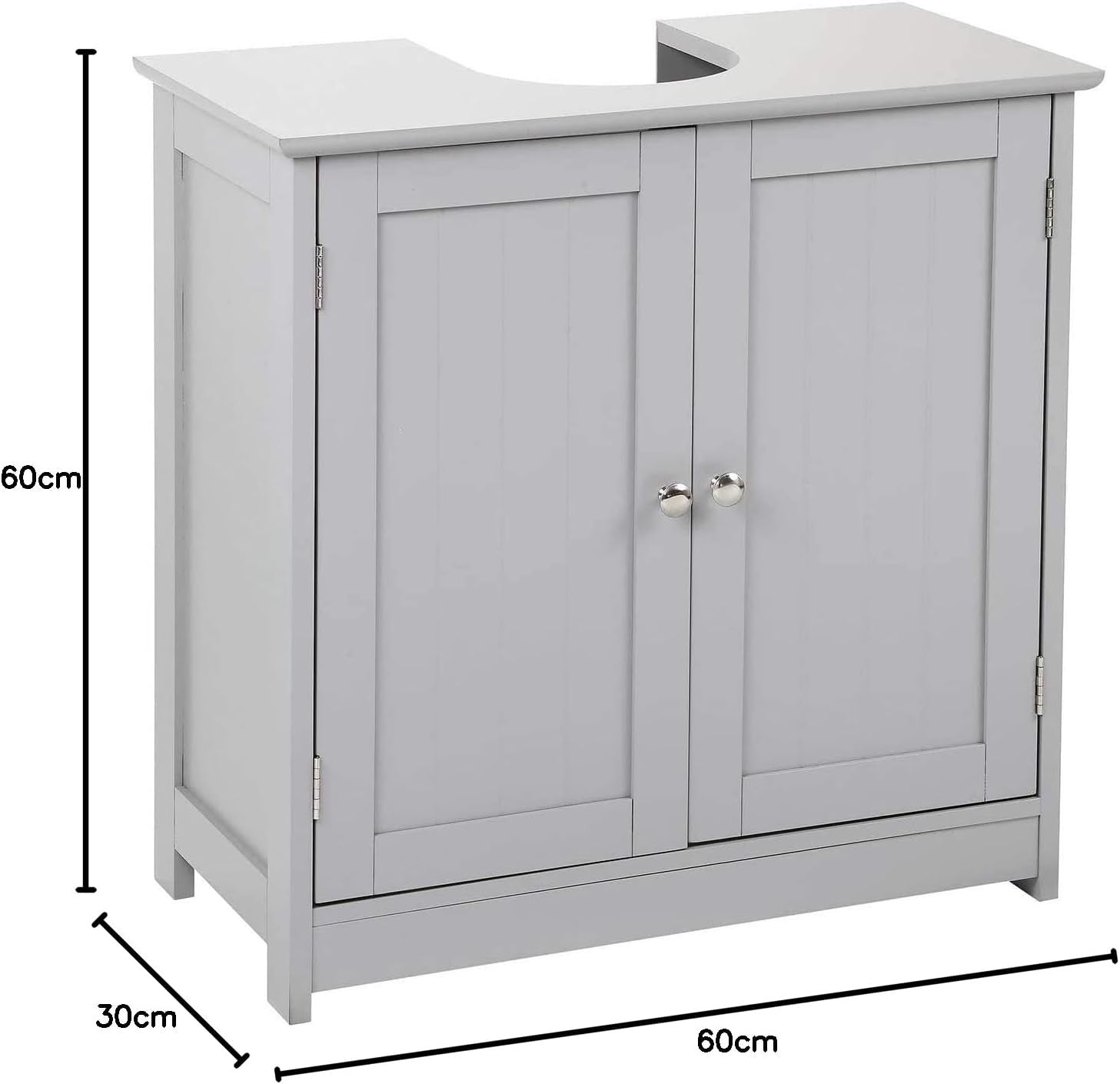 Grey Wooden Under Sink Bathroom Cabinet with Double Doors & Storage Shelf