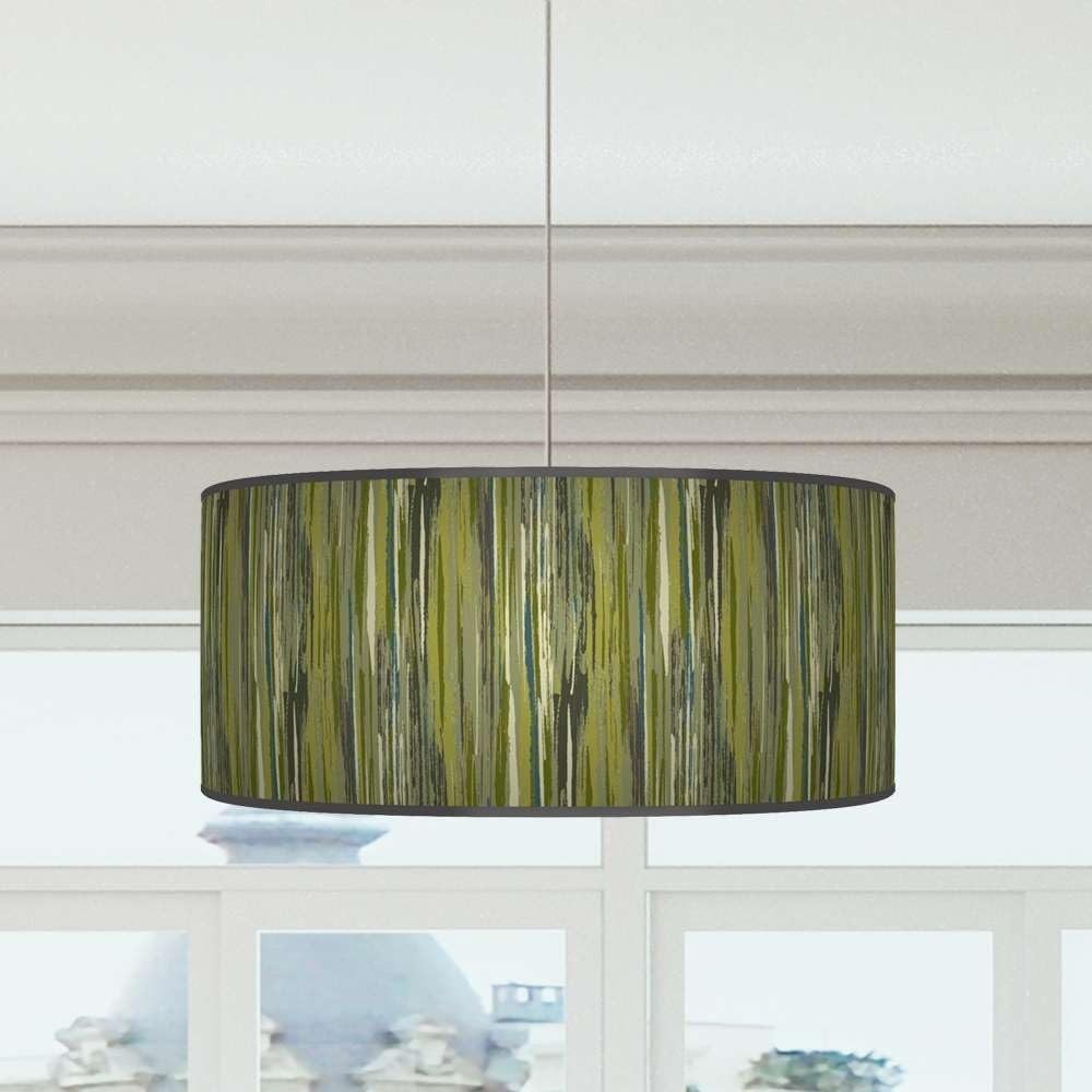 Olive Green Grey Stripe Drum Lampshade 40cm Ceiling Floor Table