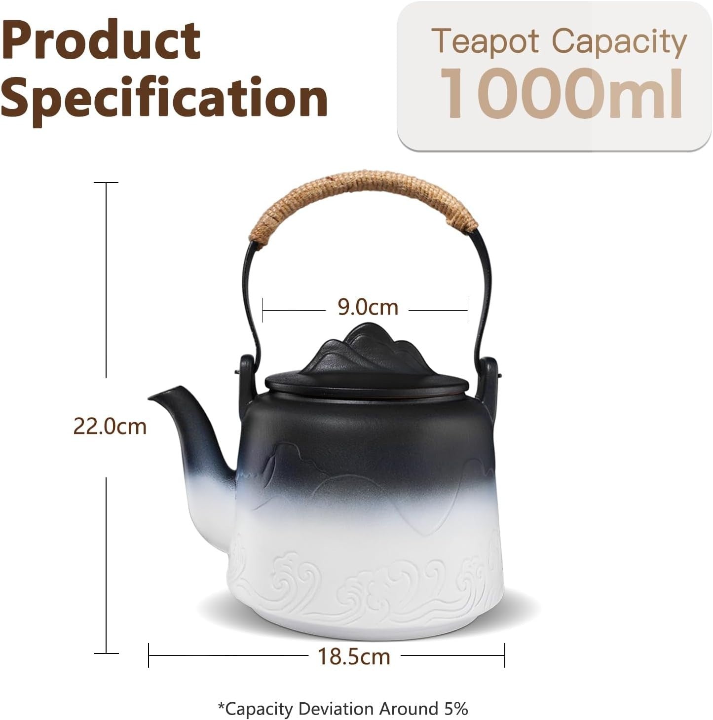 Japanese Ceramic Teapot 1000ml Loose Leaf Tea Pot Infuser Vintage