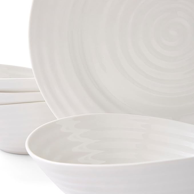 12 Piece White Porcelain Dinner Set Plates Bowls Modern Ribbed Tableware