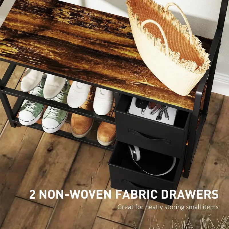 Rustic Coat Rack Bench with Hooks & Drawers – Hallway Storage Stand