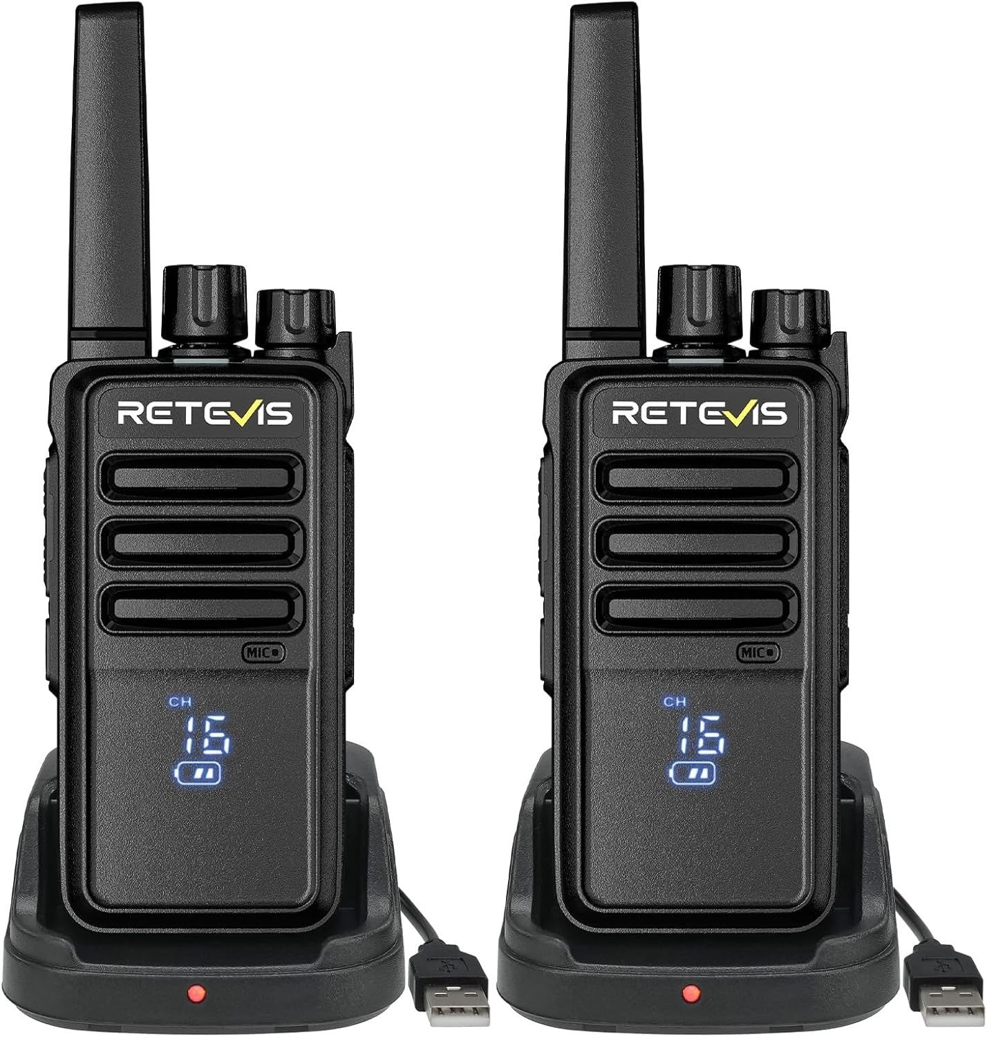 Rechargeable Walkie Talkies w Screen Type C VOX PMR446 2 Pack Black