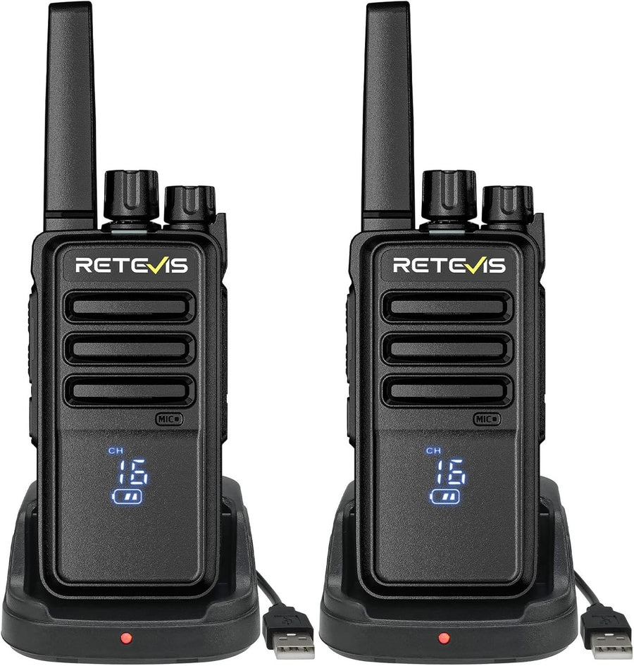 Rechargeable Walkie Talkies w Screen Type C VOX PMR446 2 Pack Black