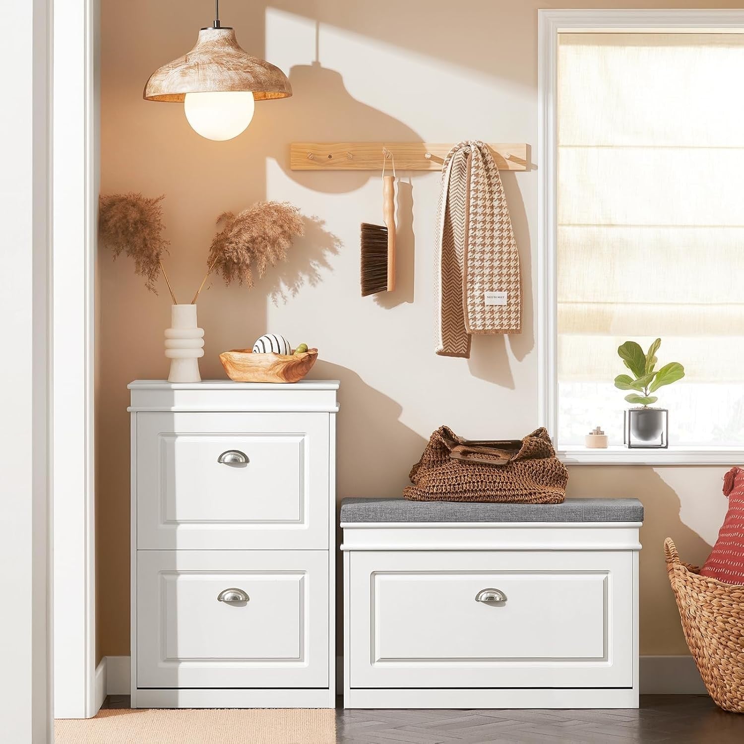 2-Drawer Slim Shoe Cabinet with Flip Drawers, 54x24x82 cm White