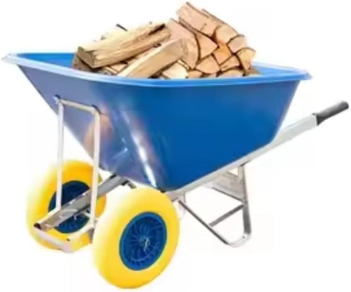 200L 2-Wheel Garden Wheelbarrow – Blue – PU Puncture Proof Tyres Galvanised