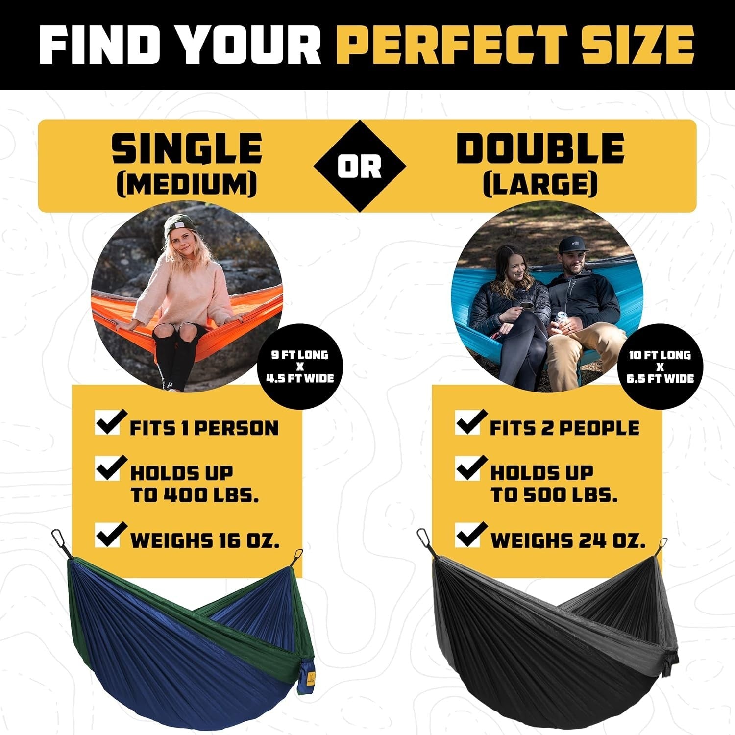 Double Camping Hammock – Portable, Lightweight, Tree Straps, 2 Person, 500lbs