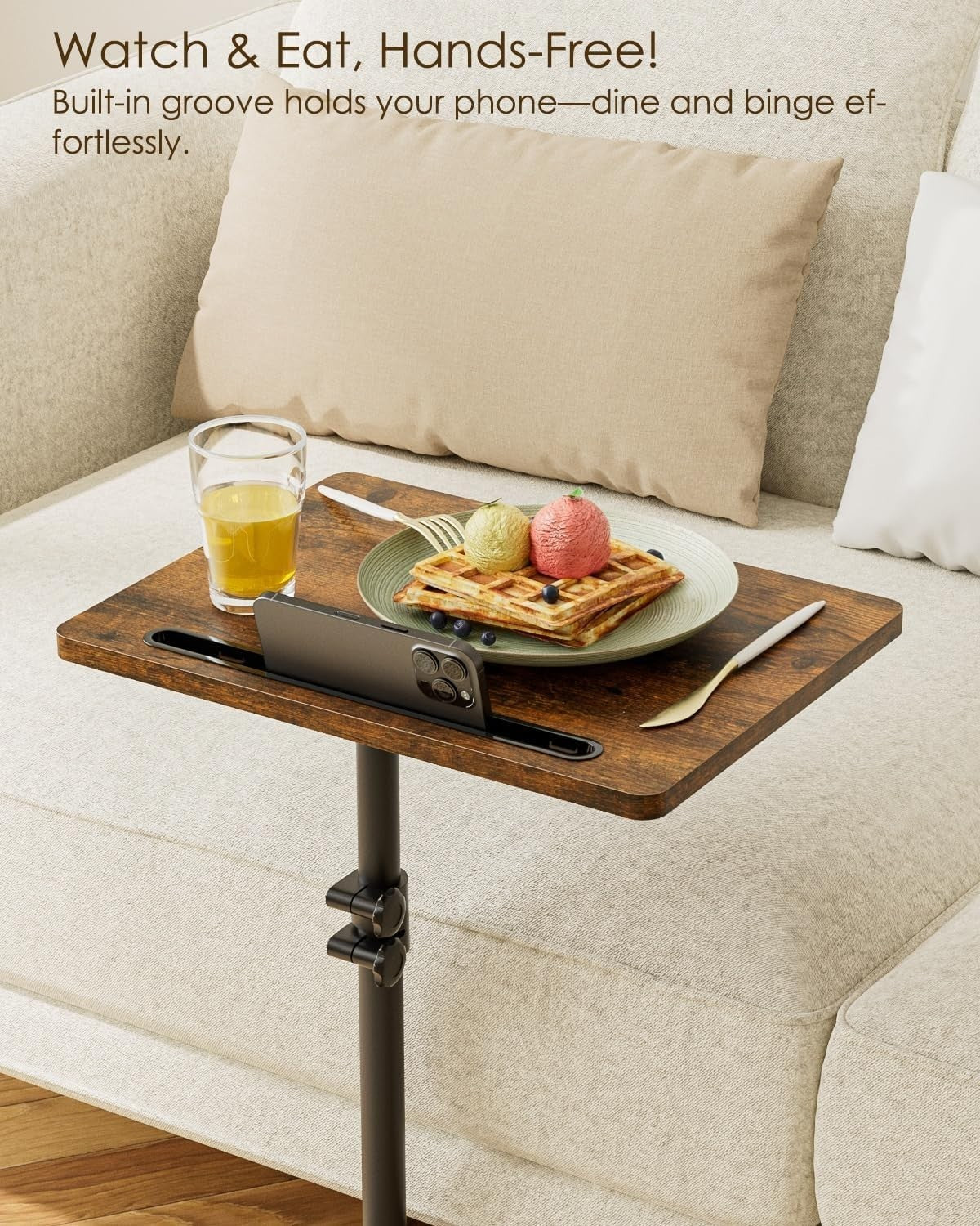 Adjustable C-Shaped Swivel Side Table 45-81cm Small Sofa Laptop Tray
