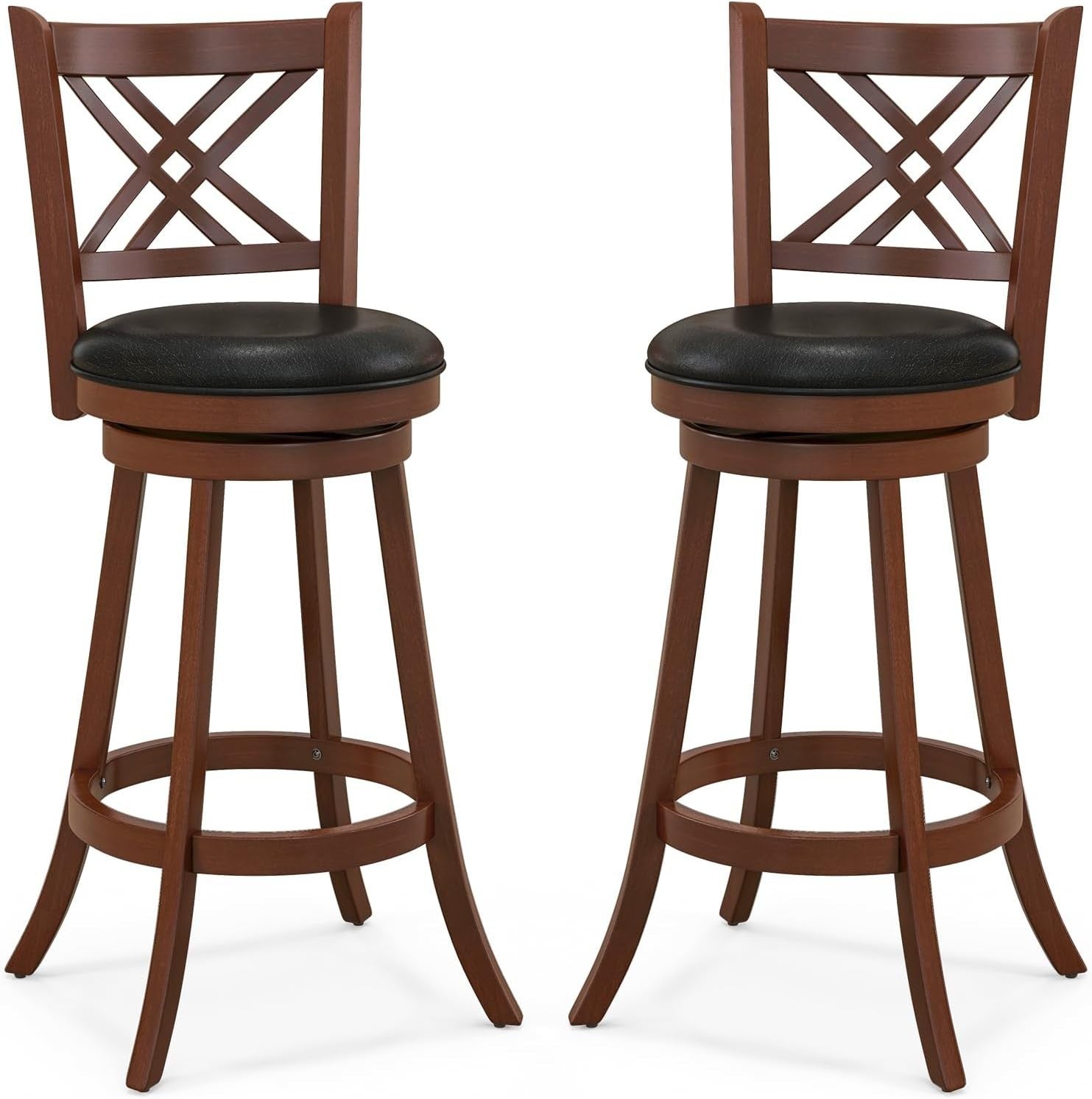 Espresso Black Swivel Bar Stools Set of 2 – Rubber Wood Counter Chairs