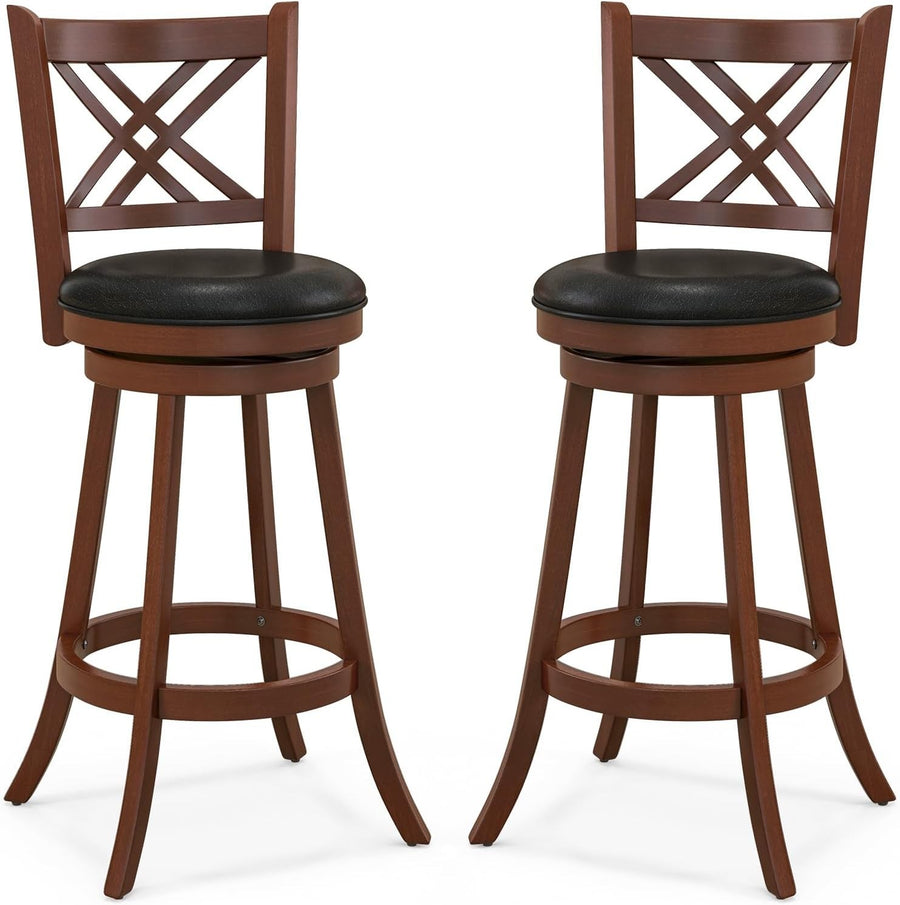 Espresso Black Swivel Bar Stools Set of 2 – Rubber Wood Counter Chairs