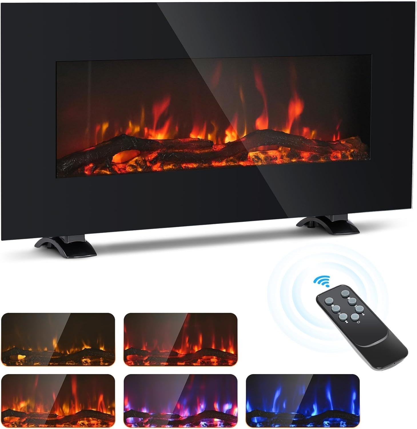 85cm Flat Electric Fireplace Freestanding Log Flame Heater w/ Remote
