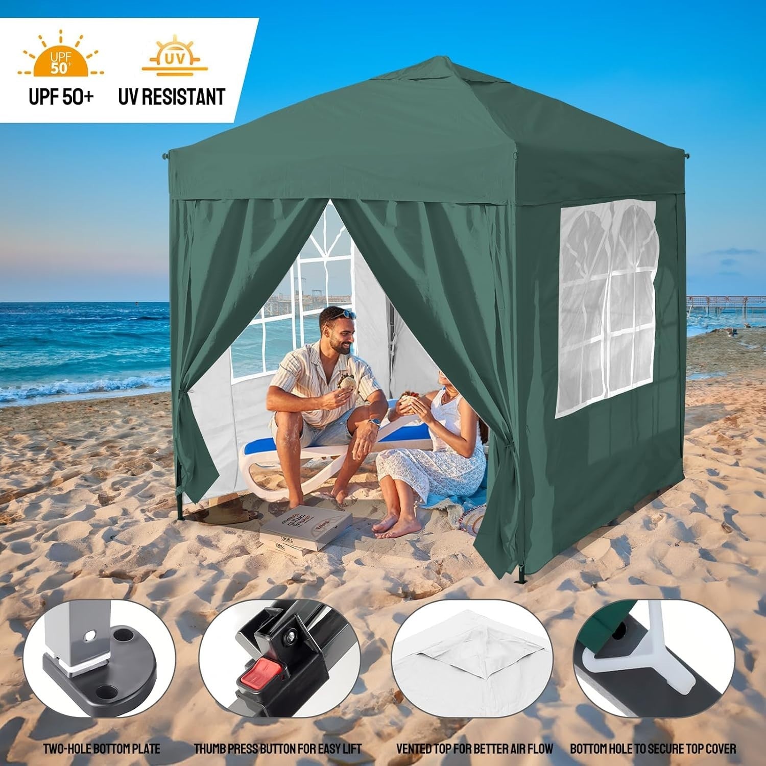 3x3M Green Pop Up Gazebo with 4 Removable Sidewalls Waterproof Heavy Duty Party