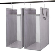 2-Pack Hanging Laundry Hampers Grey | Slim Space-Saving Hamper Bags with Hooks
