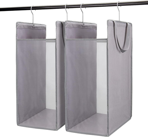 2-Pack Hanging Laundry Hampers Grey | Slim Space-Saving Hamper Bags with Hooks