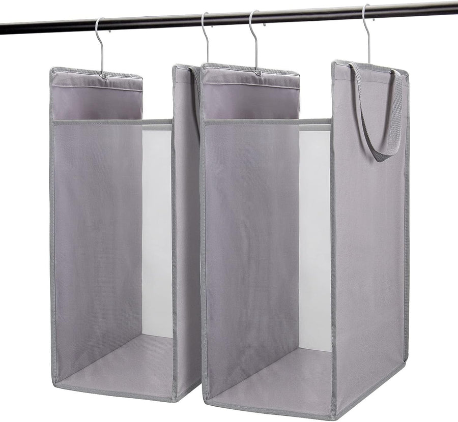 2-Pack Hanging Laundry Hampers Grey | Slim Space-Saving Hamper Bags with Hooks