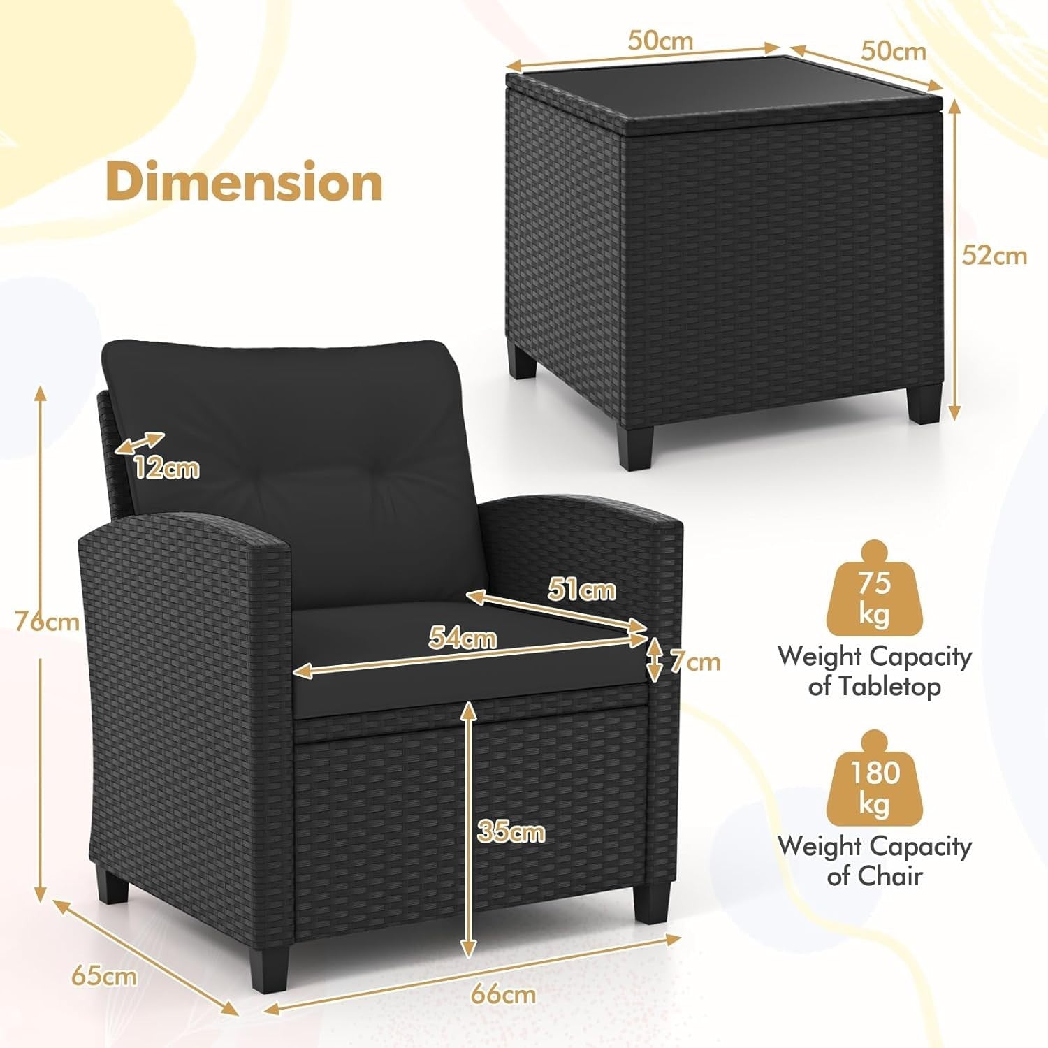 3PC Rattan Garden Furniture Set Chairs & Table Outdoor Patio Balcony
