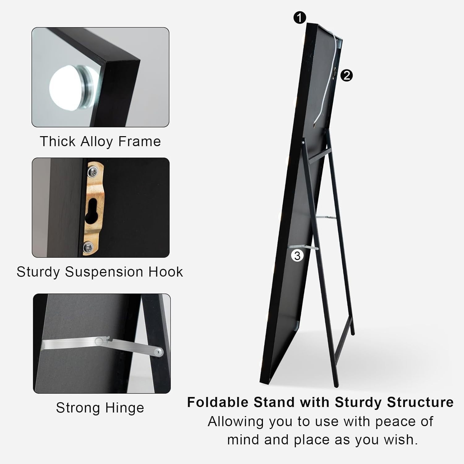 LED Hollywood Full-Length Mirror 140x50cm with Dimmable Lights & 3 Modes