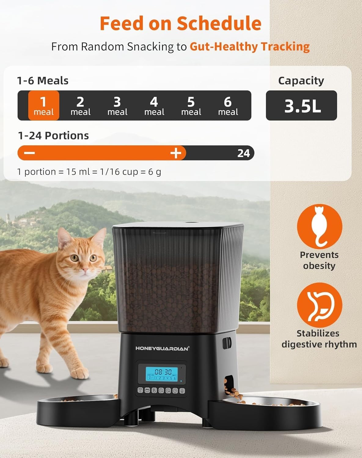 Automatic Cat Feeder for 2 Cats 3.5L Timed Food Dispenser Dual Bowl