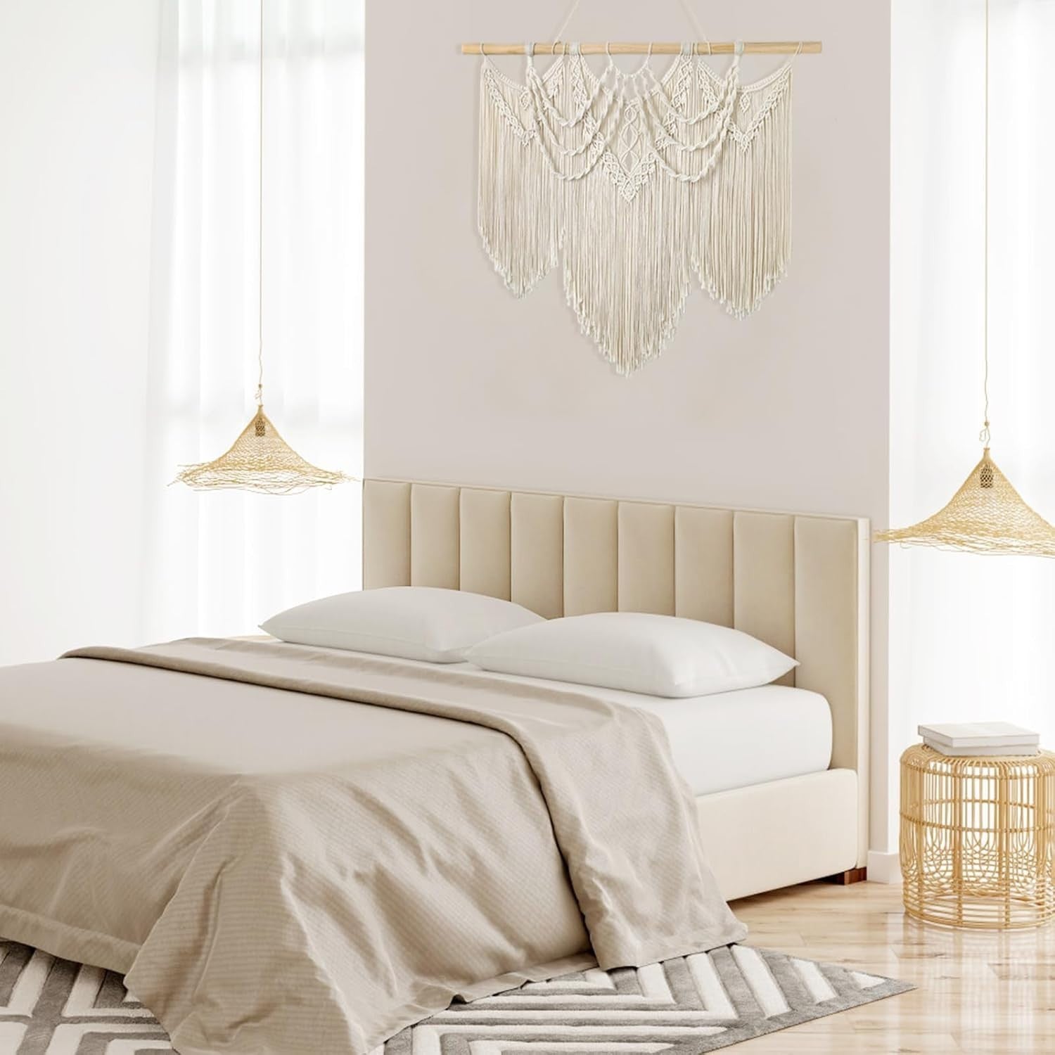 Large Macrame Wall Hanging Boho Tassel Handmade Wall Decor Beige