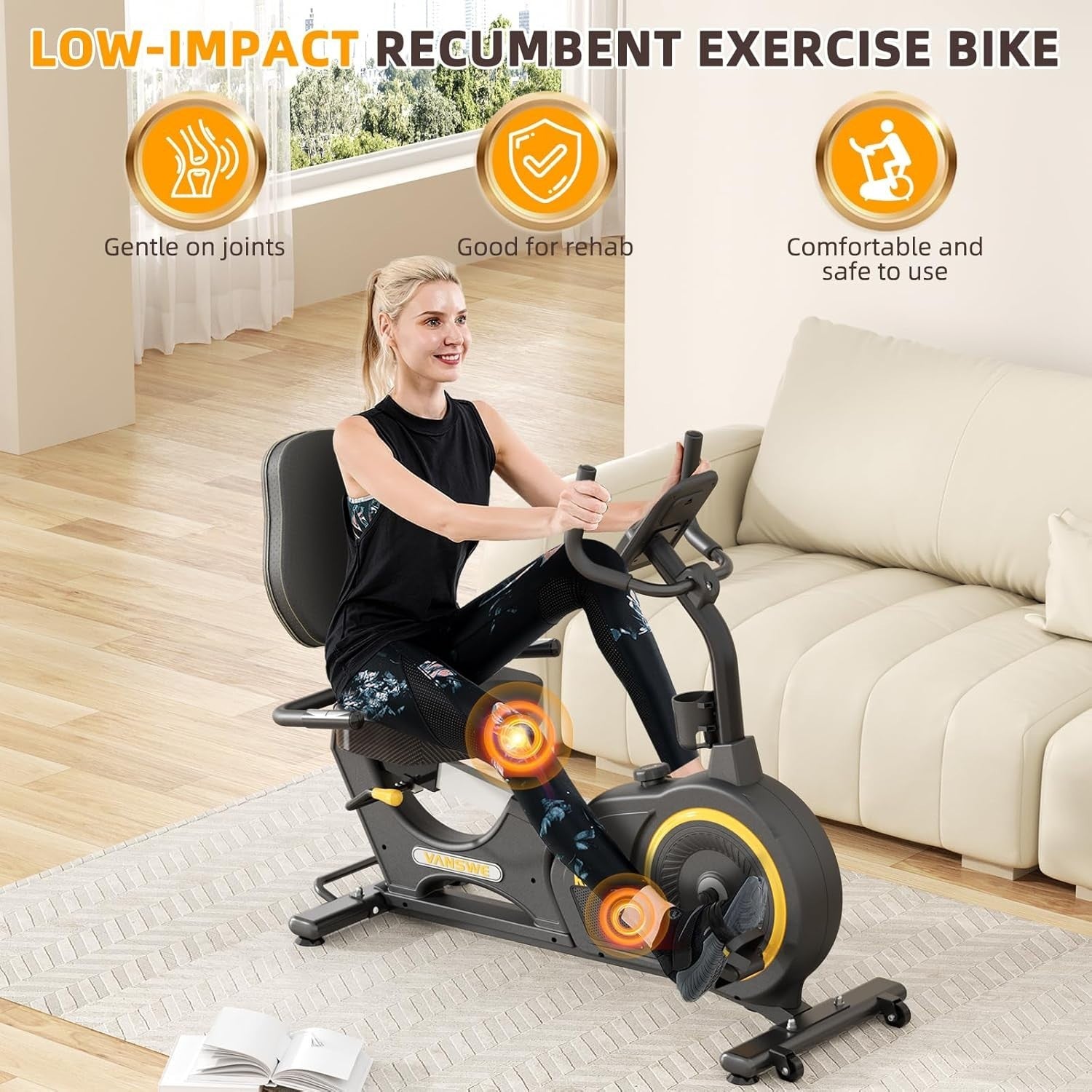 Recumbent Exercise Bike Magnetic Bluetooth LED Pulse 400LB Adjustable Seat Home