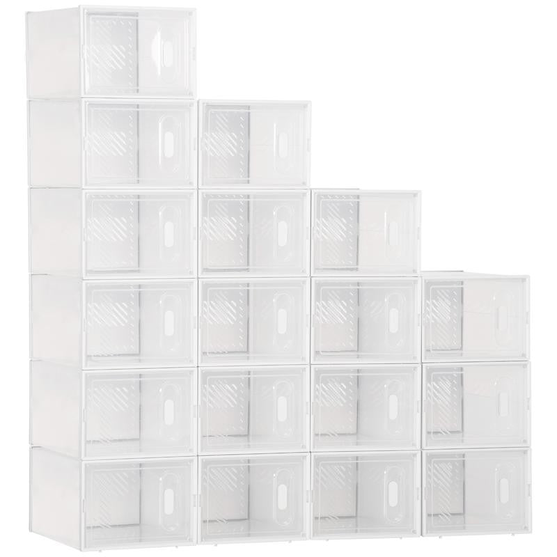 Clear Shoe Storage Box Set – 18 Stackable Units with Magnetic Doors