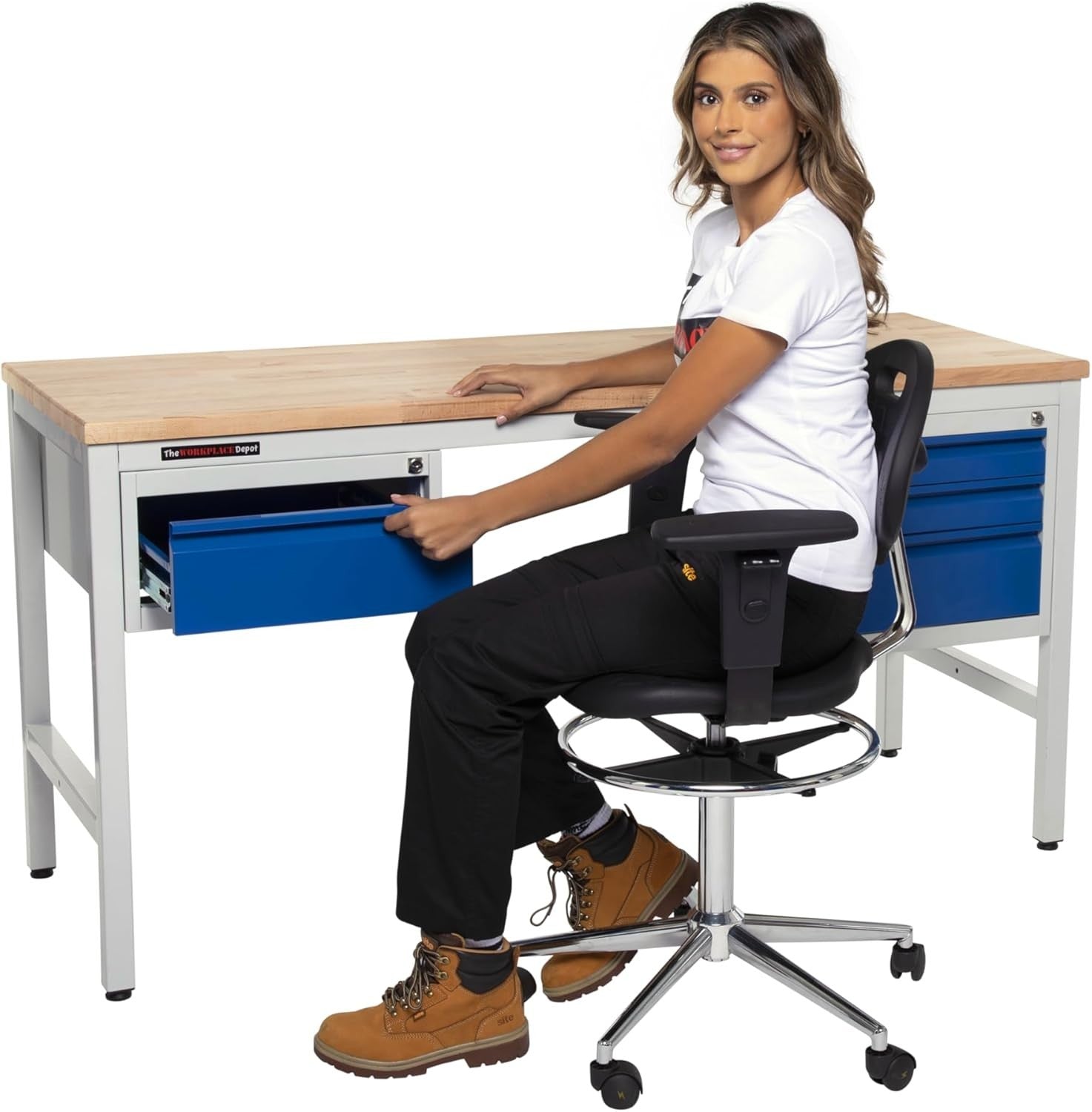 Heavy Duty Metal Workbench 1+3 Drawer Units 150kg Steel Frame 30mm Top 1600mm