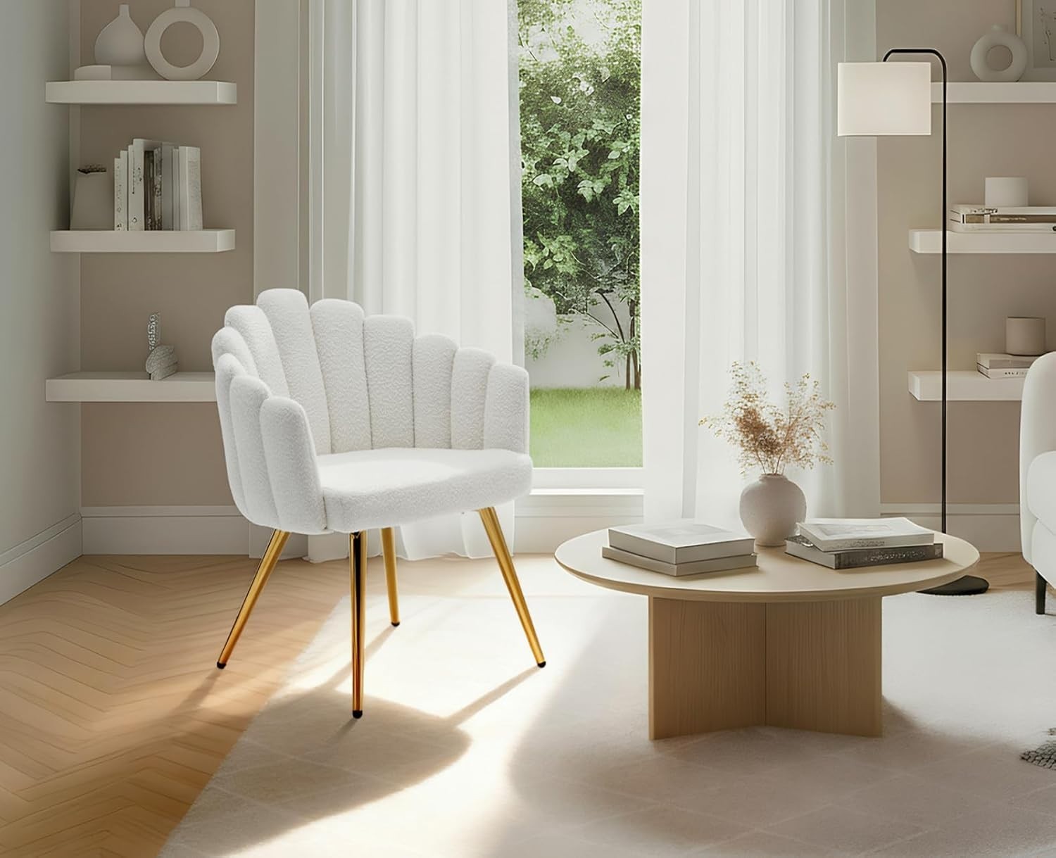 White Faux Fur Accent Armchair – Modern Lounge Chair with Gold Metal Legs