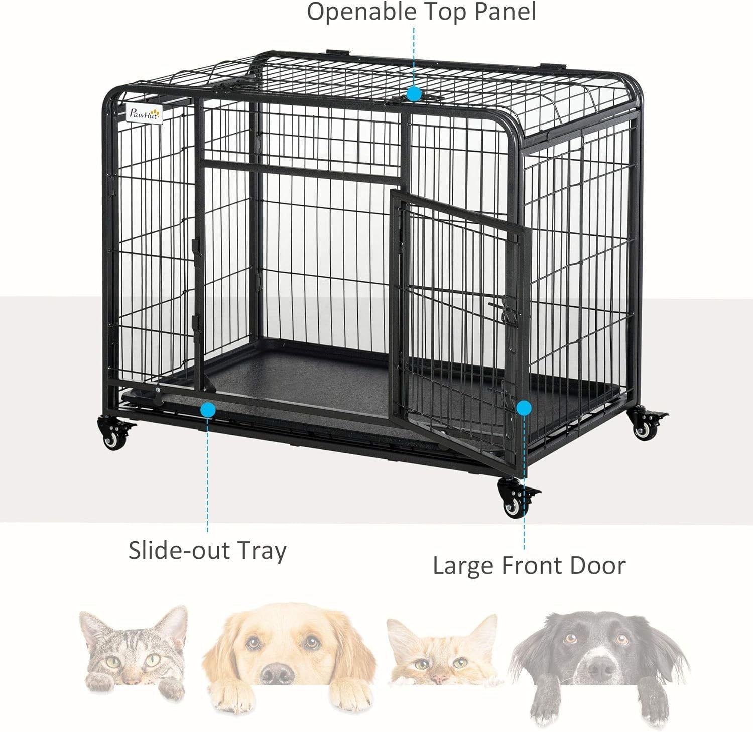 Metal Dog Cage with Locking Door, Wheels & Removable Tray 94x58x70cm