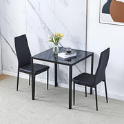 Square Glass Dining Table Set 75x75x76cm Black Metal Frame 2-Seater