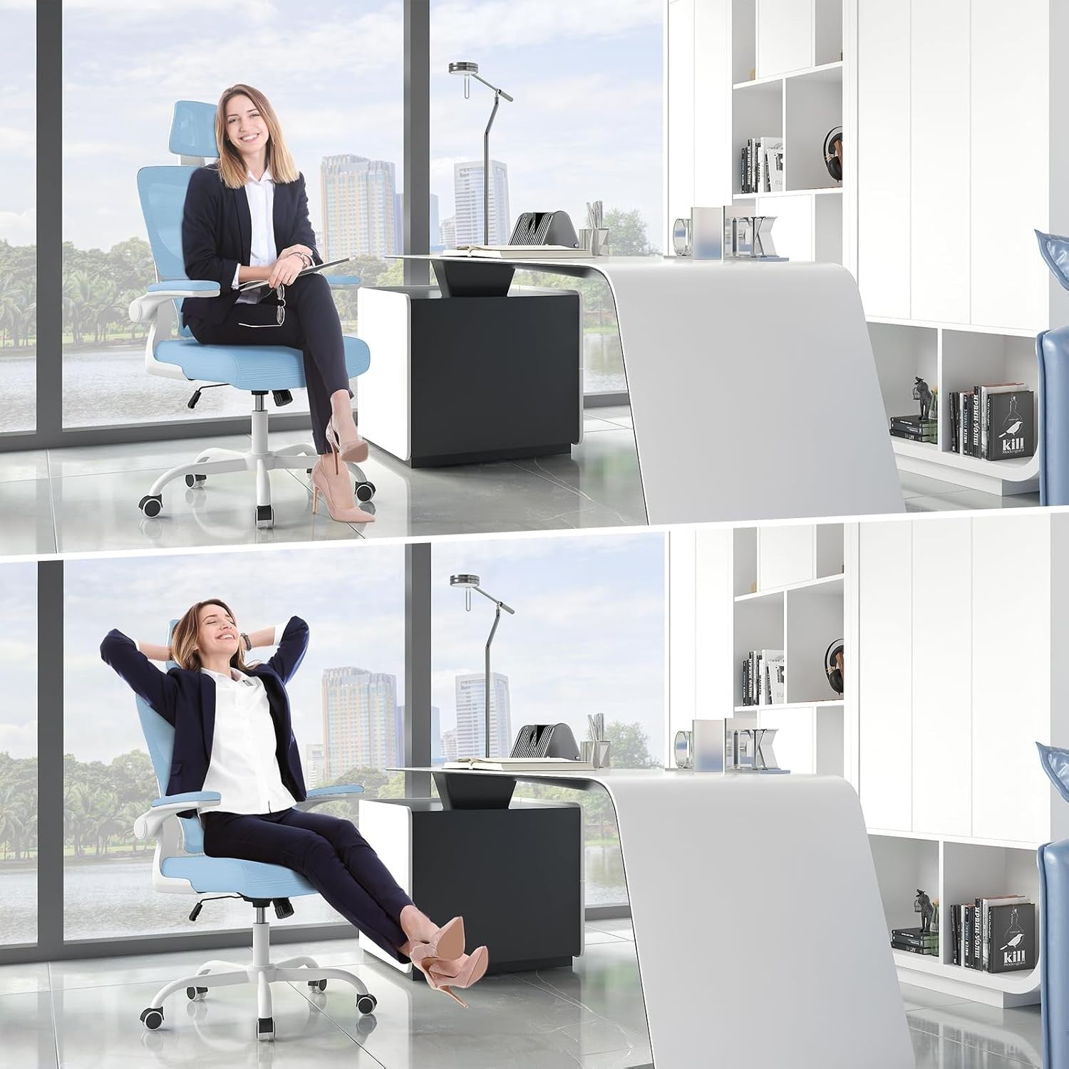 Ergonomic Mesh Office Chair with Adjustable Headrest Armrest Lumbar Support Blue